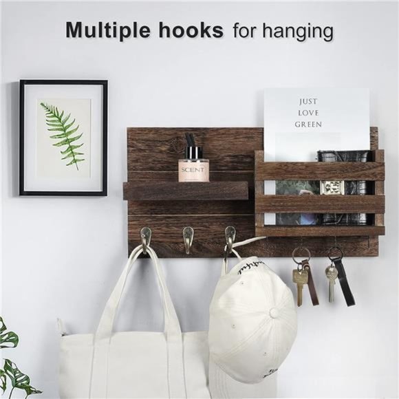 MailOrganizer for Wall Mount–Key Holder with Shelf Includes Letter Holder &Hooks - Picture 3 of 7